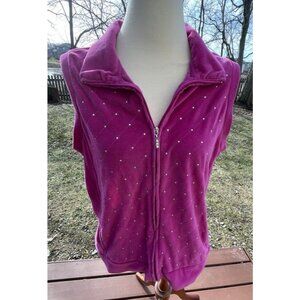 Quacker Factory Womens Pink Sleeveless Zip-Up Vest With Rhinestone Details Size
